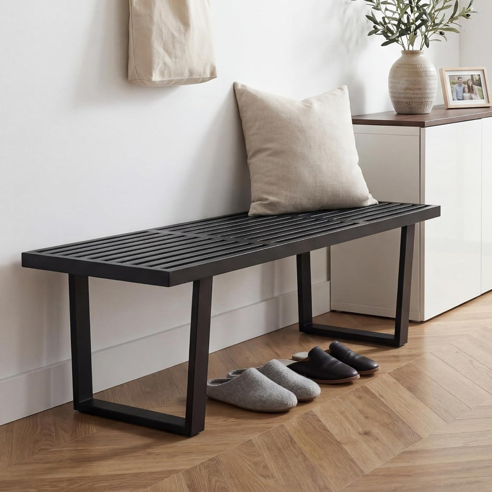 Wooden Dining Bench 55”Industrial Entryway Bench, Modern End of Bed Bench for...