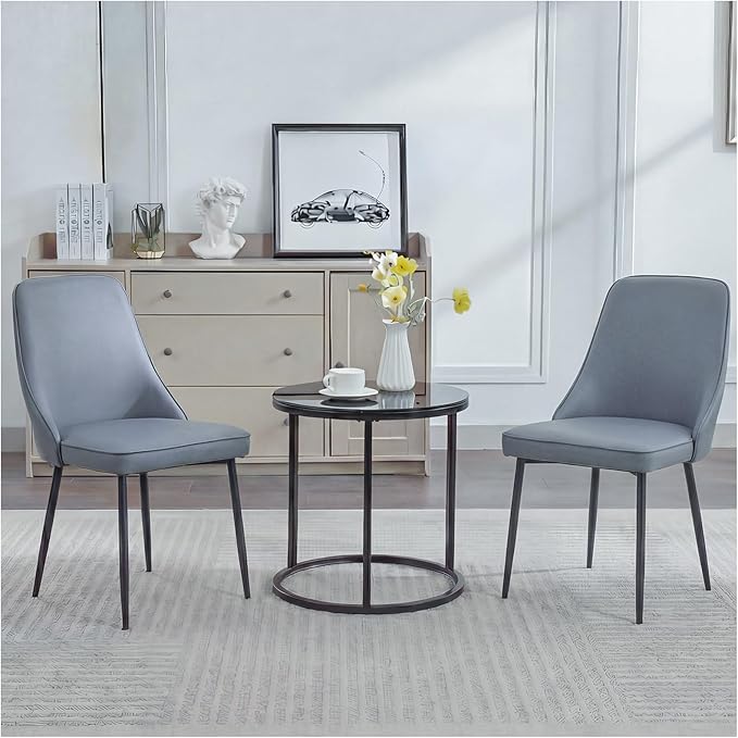 Modern Dining Chairs Set of 4, Faux Leather Upholstered Dining Room Chair Kitchen Chairs Dinner Side Chair with Curved Back and Metal Legs for Kitchen, Dining Room, Living Room, Grey