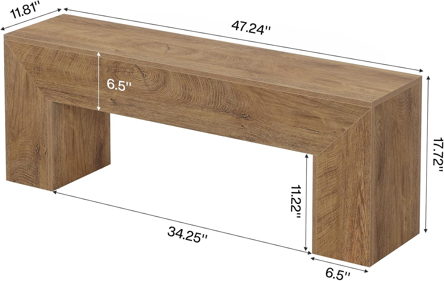 Tribesigns 47'' Wooden Entryway Bench, Farmhouse Entry Bench Seat, Indoor End of Bed Bench with Storage Capability for Living Room, Bedroom, Hallway, Easy Assembly, Natural Brown