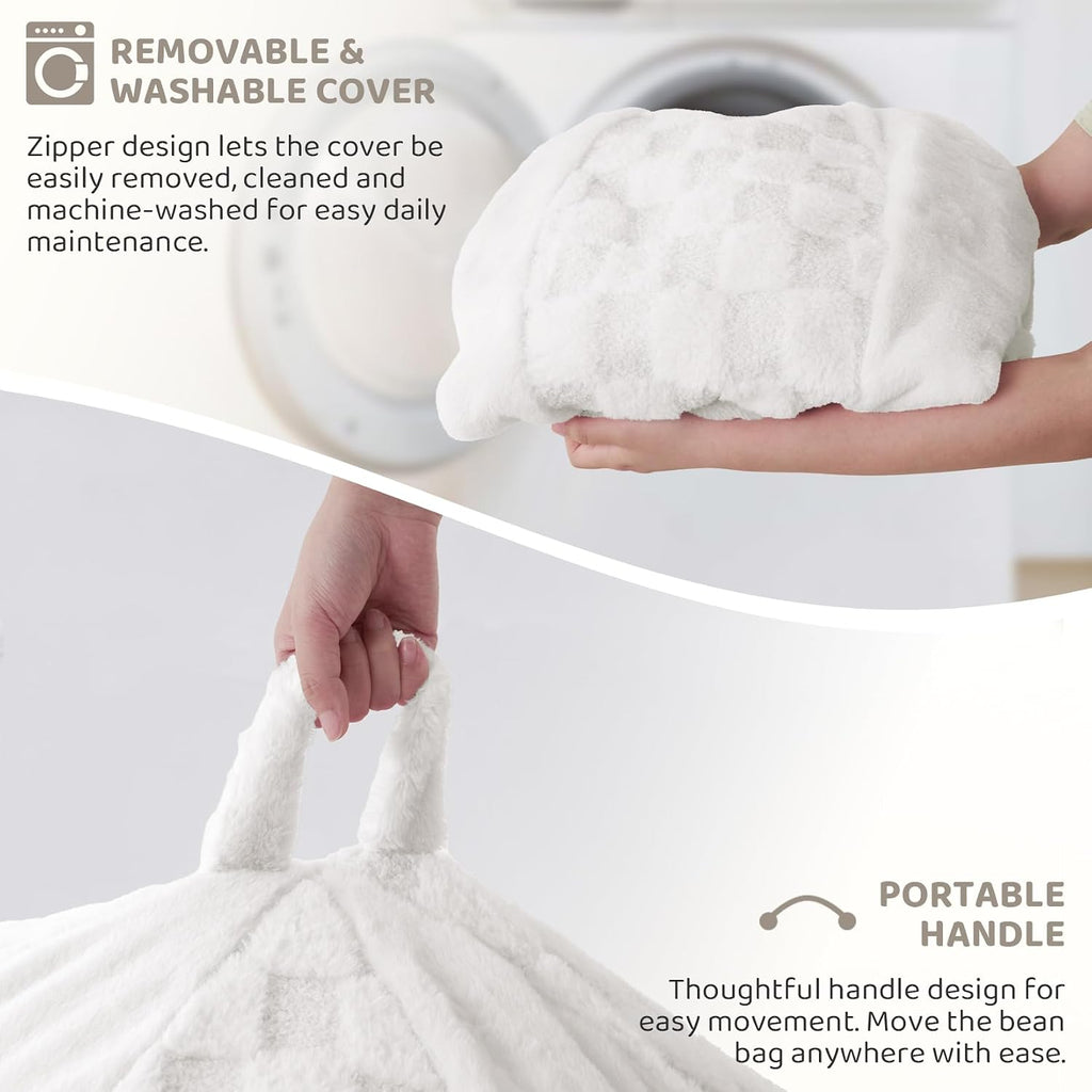 HABUTWAY Adults Bean Bag Chair, Teardrop Beanbag with Memory Foam Filled | Bean Bag Sofa With Removable Cover, Cozy Boneless Chair with Handle for Living Room, Bedroom (Checkerboard White 4FT)
