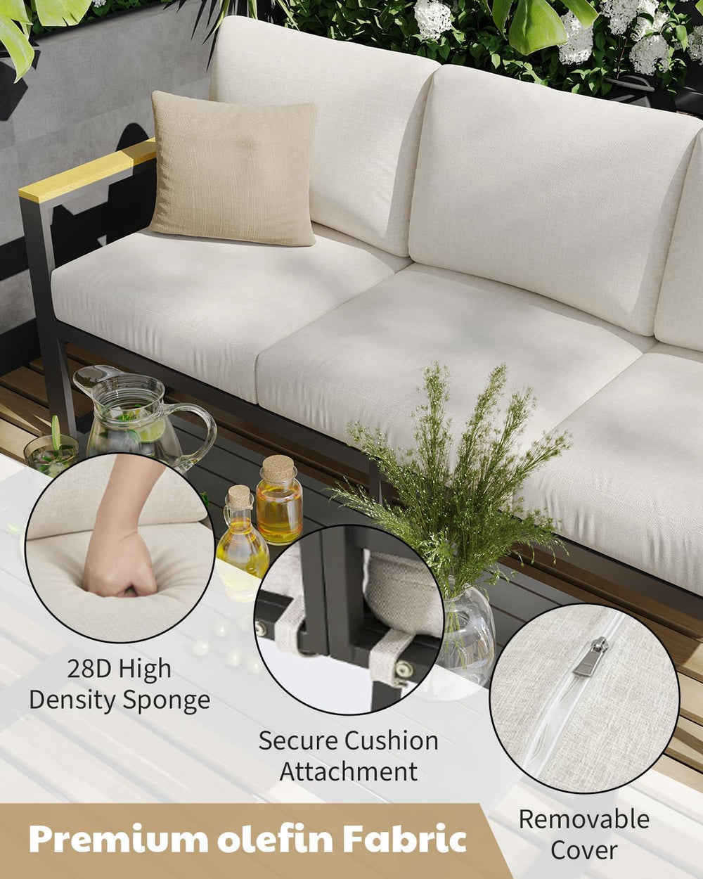 IDEALHOUSE Outdoor 2 Pieces Aluminum Patio Ottoman, Outdoor Footstool with Se...