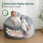 3 Ft Bean Bag Chair, Memory Foam Bean Bag Chairs for Adults with Filling, Round Bean Bag Sofa with Filler Included, Beanbags with Soft Dutch Velvet Fabric,3 Foot, Dark Grey