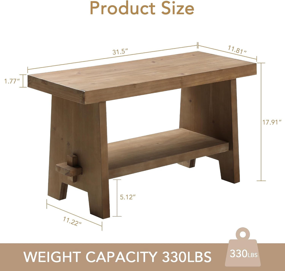 HOKYHOKY Wood Entryway Bench - 31.5" Farmhouse Small Storage Bench, Indo...