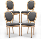 Upholstered Dining Chairs Set of 4 French Country Oval Fabric Back Kitchen Side Chair with Wood Legs for Dining Room, Kitchen, Restaurant(Dark Grey-Fabric)