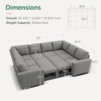 HONBAY Modular Sectional Couch with Pull Out Bed, Chenille Sleeper Sofa with Storage Seats, U Shaped Sectional Couches for Living Room, Warm Grey
