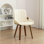 Mid Century Modern Faux Leather Upholstered Dining Chairs,Armless Accent Chairs with Sturdy Natural Wood Legs,Bamboo Backrest Support for Kitchen&Dining Room Chairs(1PCS,Beige)