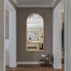 Gold Arched Mirror, 22"x47" Arch Vanity Mirrors for Bathroom, Decorative Accent Mirror with Metal Beaded Frame, Large Vintage Mirrors for Fireplace Bedroom Entryway Hallway Living Room
