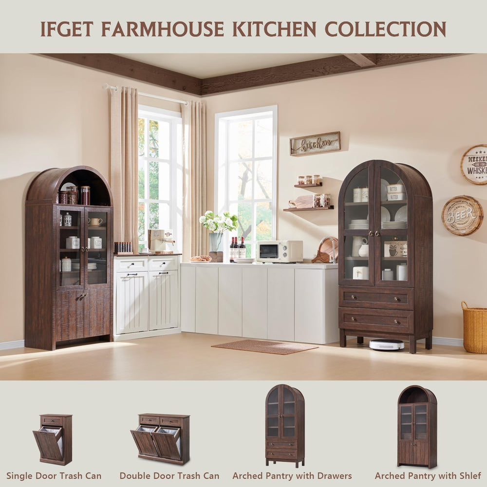 IFGET 71" Tall Arched Kitchen Pantry, Kitchens Storage Cabinets, Brown |...