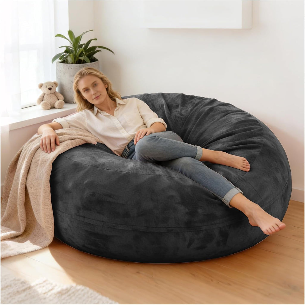 Combet Big Bean Bag Chairs for Adults, Bean Bag Chair with Filler Memory Foam Chair Super Soft Plush, Living Room Furniture, Suitable for Bedrooms, Comfy Lounge Reading Chairs, 4FT Darkgrey