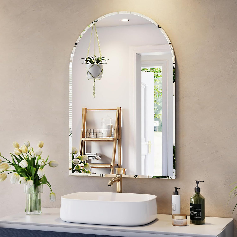 Frameless Bathroom Mirror, 24" x 40" Arched Frameless Mirror for wa...