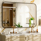 26 x 38 Inch Bathroom Mirror, Rounded Rectangular Vanity Mirror for Wall, Modern Mirror for Room Decor, Black Framed Wall-Mounted Mirrors for Home Decor, Hangs Horizontally or Vertically