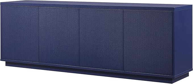 Henn&Hart Fluted TV Stand for TVs up to 75" with 2 Concealed Ribbed Storage Cabinets and Adjustable Shelves for Living Room, Family Room, or Office, Navy