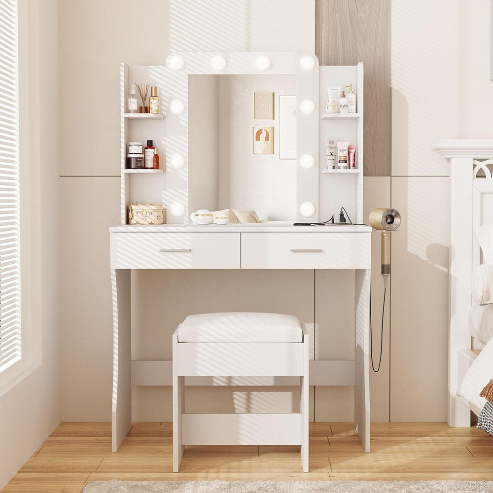Vabches Vanity Desk with Mirror and Lights,Makeup Vanity Table with Charging ...