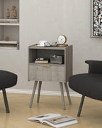 Nightstand,Modern Bedside Table with Storage Drawer and Open Wood Shelf, for Living Room, Bedroom and Small Spaces, Accent Night Stand with Solid Wood Legs, Easy Assembly,Grey Oak
