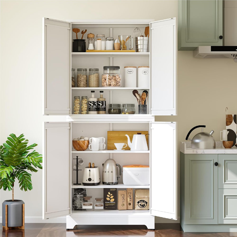 Metal 2-in-1 Combination Kitchen Pantry Cabinet, 75" Tall Farmhouse Stan...