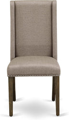East West Furniture X727FL716-7 7 Piece Dining Set Consist of a Rectangle Dining Room Table with X-Legs and 6 Dark Khaki Linen Fabric Upholstered Parson Chairs, 40x72 Inch, Multi-Color