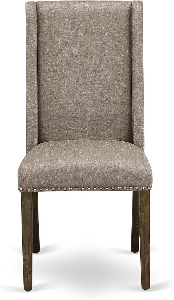 East West Furniture X777FL716-7 7 Piece Dining Room Table Set Consist of a Rectangle Dining Table with X-Legs and 6 Dark Khaki Linen Fabric Upholstered Chairs, 40x72 Inch, Multi-Color