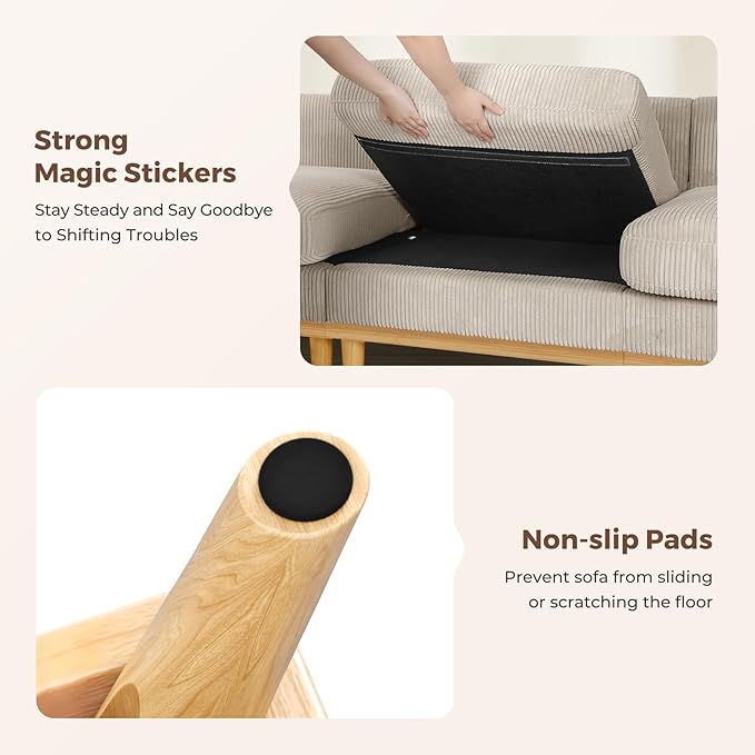 Vesgantti 97" Modular Sectional Sofa Light Gray, Sectional Couch with Movable Ottoman, Comfy Corduroy Couch with Spring Cushion, Modular Sofa with Deep Seat for Living Room, Bedroom and Apartment