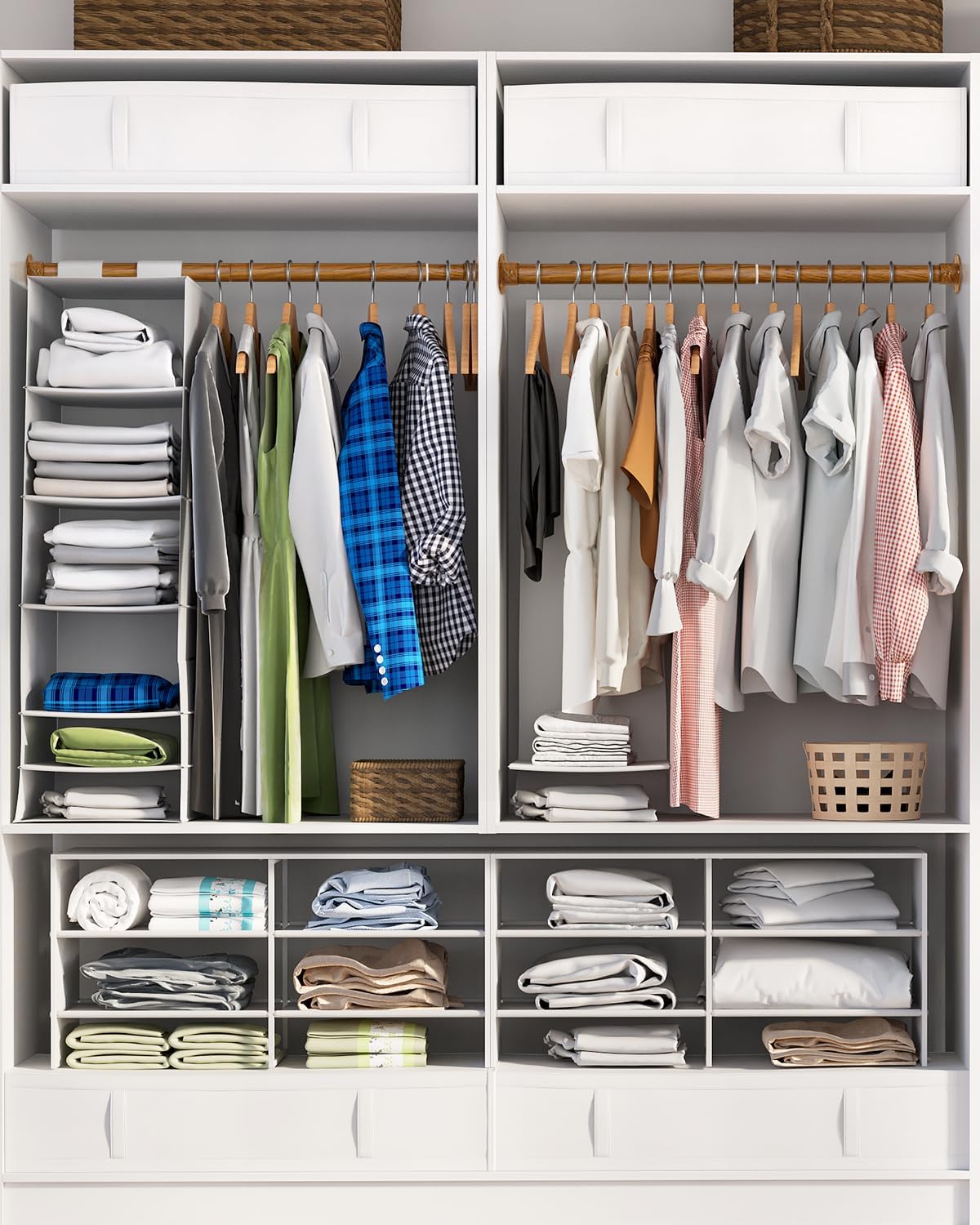 Closet Rods for Hanging Clothes, 17-28 Inch Heavy Duty and Stepless Adjustable Closet Poles, Stainless Steel Closet Hanging Rod for Wardrobes, Laundry Room, Bathroom, RV (Wood-Grain Finish)