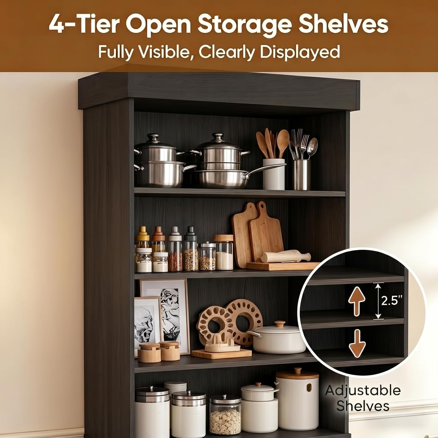 Vyre 71" Tall Farmhouse Kitchen Pantry, Set of 3 Large Storage Cabinets with 3 Drawers, Adjustable Shelves, Wood Versatile Hutch Cabinet for Living Room, Dining Room, Black