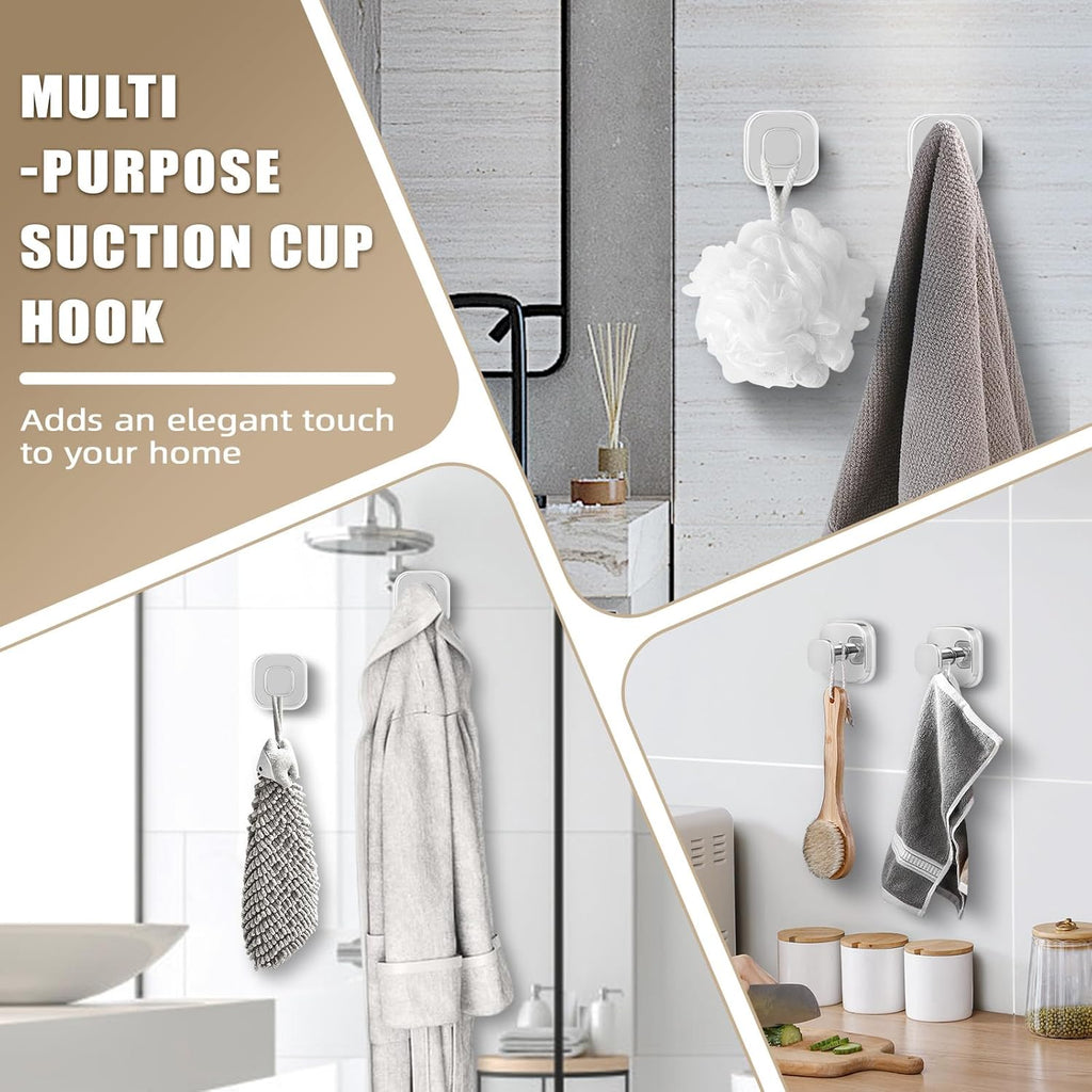 No-Drill Reusable Suction Cup Hooks, Towel, Robe, Loofah, Coat Hook for Glass, Mirror, Tile, Shower, Bathroom, Kitchen & Metal (Smooth, Non-Porous Surfaces) (4, Chrome Polished)
