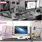 Desk Organizers and Accessories, 3-Tier Paper Organizer with 5 Vertical File Holders, File Organizer for Desk (Pink, 3T)