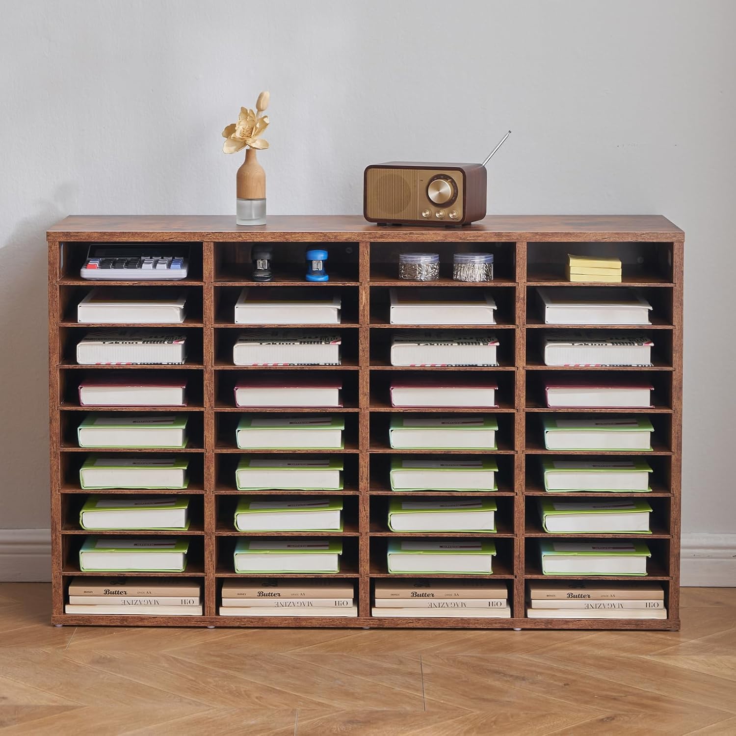 VEVOR Literature Organizer, 36 Compartments Office Mailbox with Removable Shelves, Wood Mailbox Sorter Particle Board Office Home Classroom Storage, File Sorter for File, Document, Paper, Retro Brown
