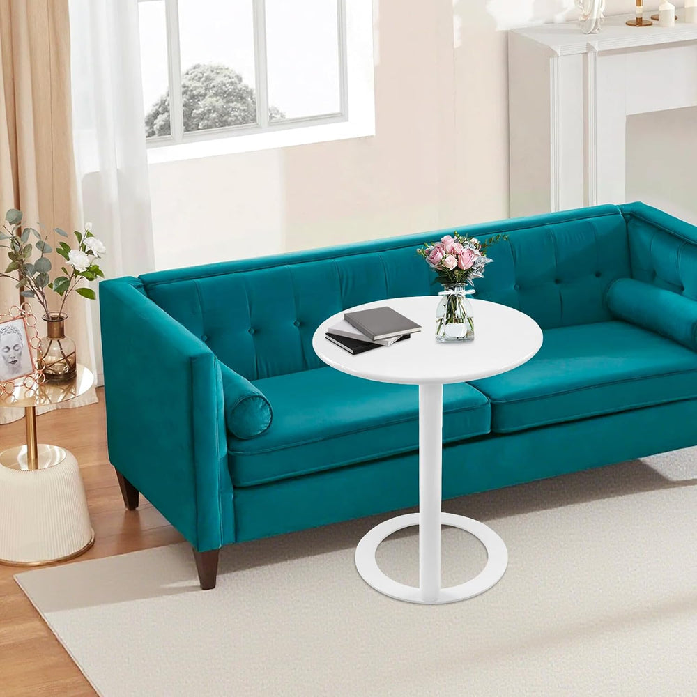 C-Shaped Round End Table for Couch, Mental Side Table Sofa Tables Slide Under...