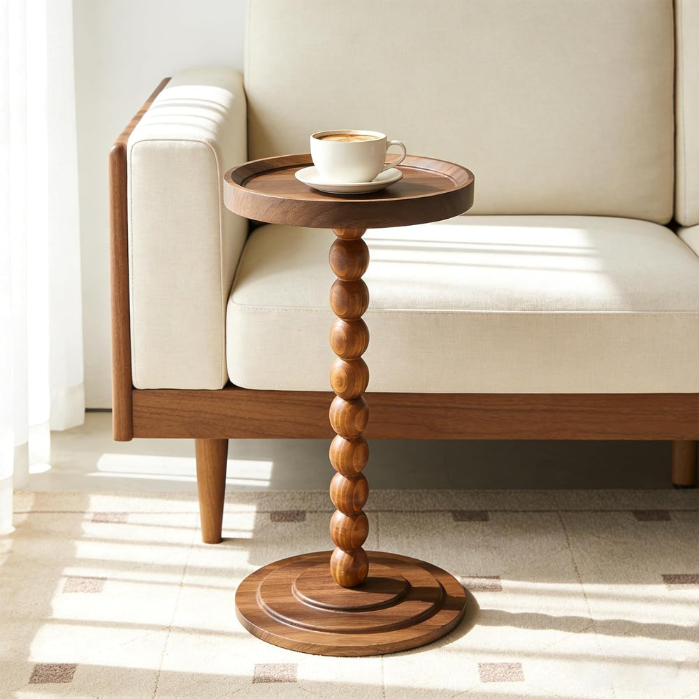 Small Round Side Table, Drink Tables for Small Spaces, Pedestal Side Table wi...