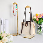 Maitys 8 Pack Gold Purse Display Stands Stainless Steel Adjustable Height Bags Display Rack Metal Handbag Holder Set for Home Store Boutique Counter Retail Floor Props Shelves