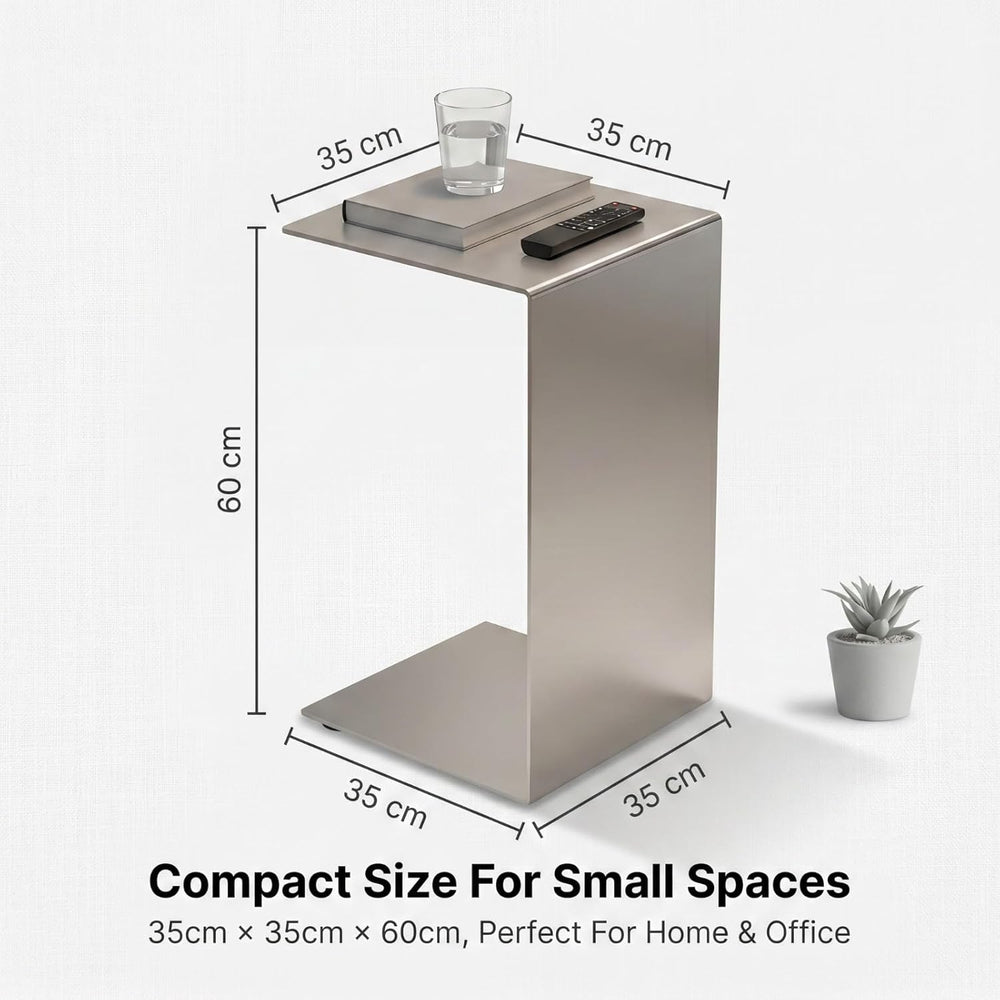 Modern Side Table Silver Coffee Table, Metal C-Shaped End Table with Smooth S...