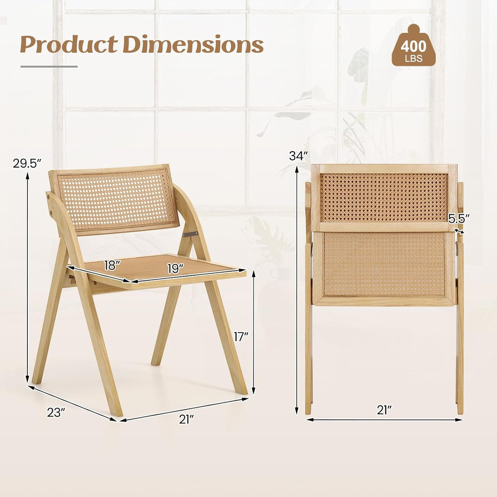 GIANTEX Folding Dining Chairs Set of 4, Wooden Folding Chair with Rattan Back...