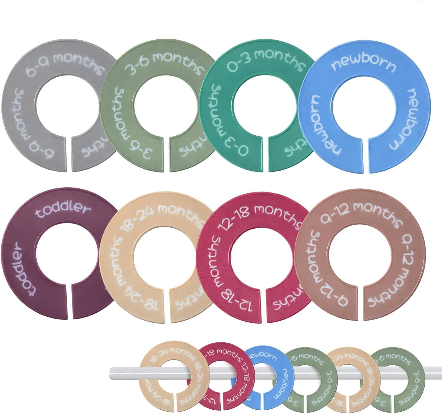 8pcs Baby Closet Dividers, Durable Baby Clothes Organizer for 0-24 Months | Round Baby Size Closet Dividers Easy-Sort Nursery Closet Dividers with Clear Labels - Fits Most Rods