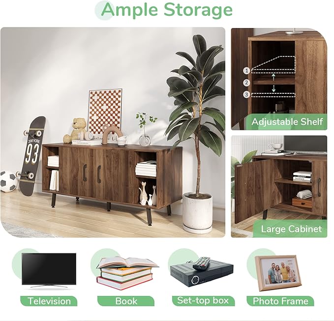 Novilla Modern Industrial TV Stand for 50 Inches TV, Classic Entertainment Center with Two Adjustable Shelves, Home Farmhouse TV Media Console Table for Living Room Bedroom, Walnut