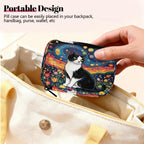 Oli Painting Cat Flowers Pill Organizer Travel Medicine Case with Zipper Daily Vitamin Storage Bag Portable 8 Slot Weekly Pill Box Supplement Holder for Home Office Gym Travel