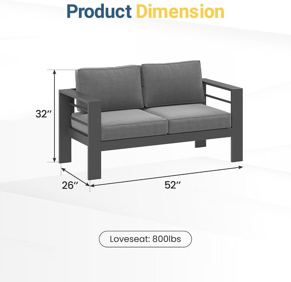 Wisteria Lane Metal Patio Furniture Sofa, All-Weather Outdoor Couch with Upgr...