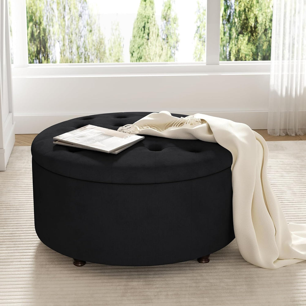 30 Inch Round Storage Ottoman,Modern Tufted Ottomans,Circular Coffee Table wi...