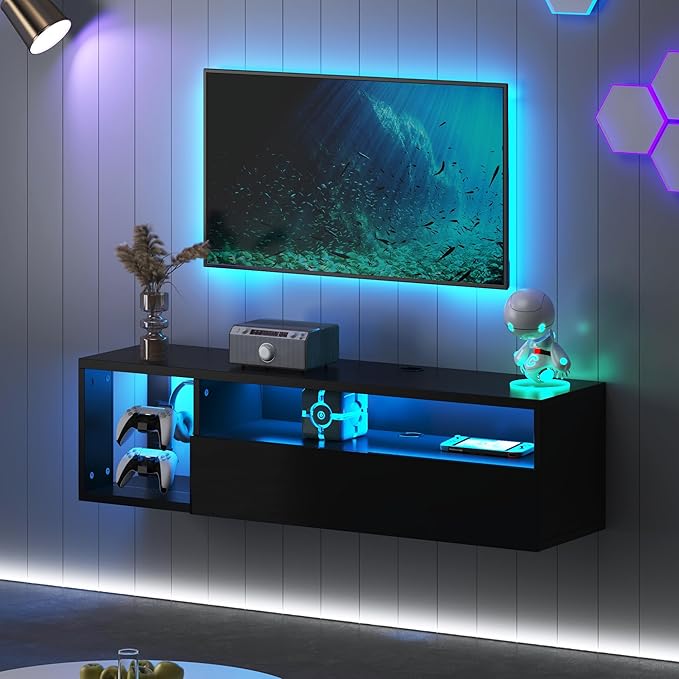 SogesHome 39'' Floating TV Stand with LED Lights, Wall Mounted Entert...