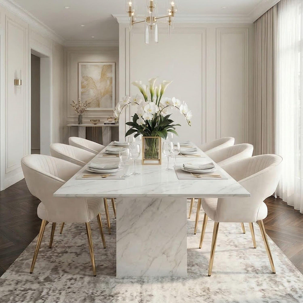 Hyfirm Leather Dining Chairs Set of 6 with Gold Metal Legs, Modern Cream | Br...
