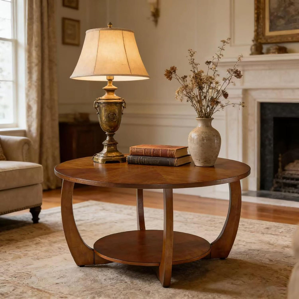 29.5" Round Coffee Table, 2-Tier Circle Coffee Table with Storage Remova...