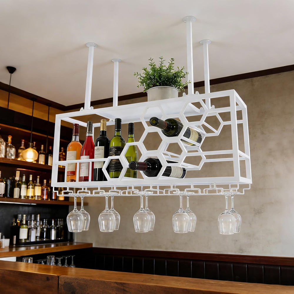 Ceiling Wine Glass Rack, 39" Hanging Wine Rack with Glass Holder and She...