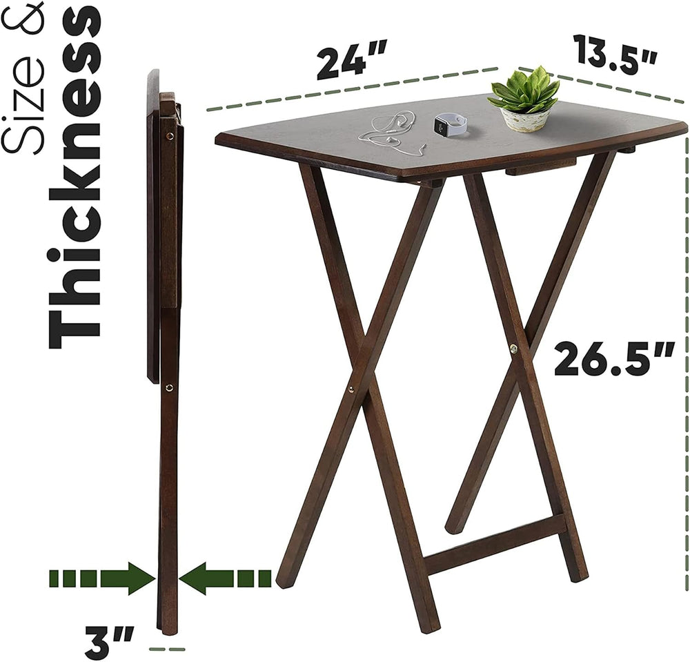 PJ Wood - 5-Piece Folding Tray Table Set - Walnut with Rack | Solid Wood, 14....