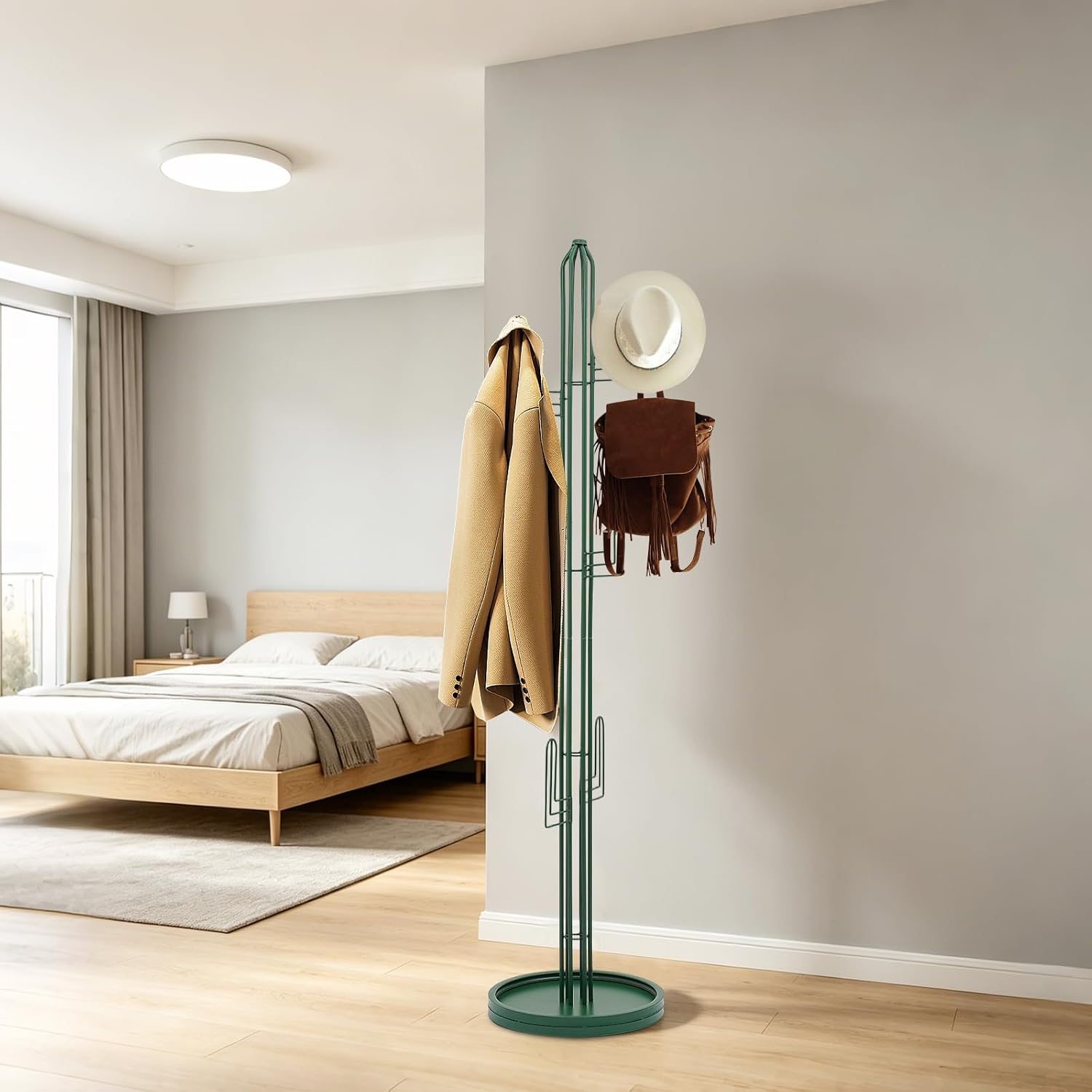 Cactus Coat Rack, 68.9" Tall Freestanding Coat Tree with 6 Hooks, Heavy Duty Green Metal Clothing Stand for Entryway, Bedroom and Office
