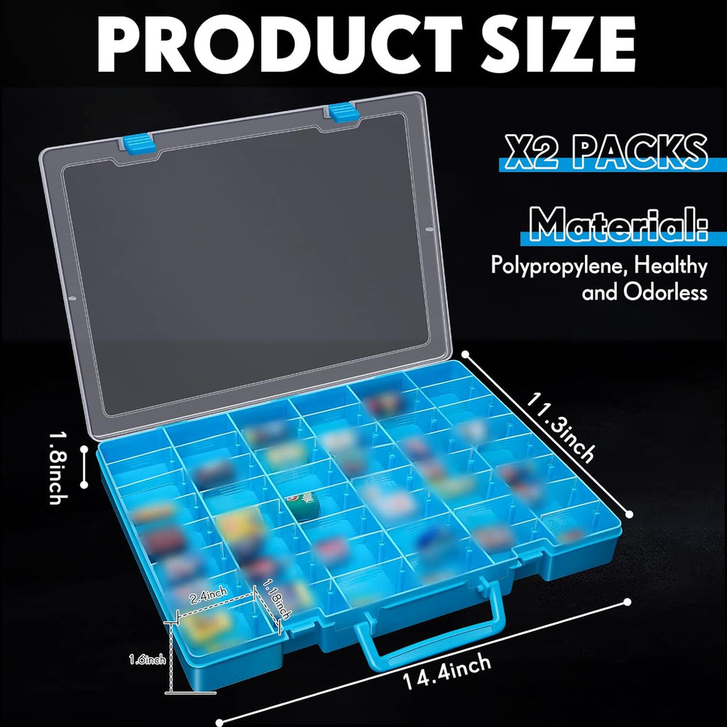 Juexica 2 Pcs Large 48 Grids Plastic Storage Bead Organizer Box, Tackle Box, Compartment Organizer Container with Adjustable Dividers for Jewelry Art Crafts Toys Screw Small Parts(Blue)