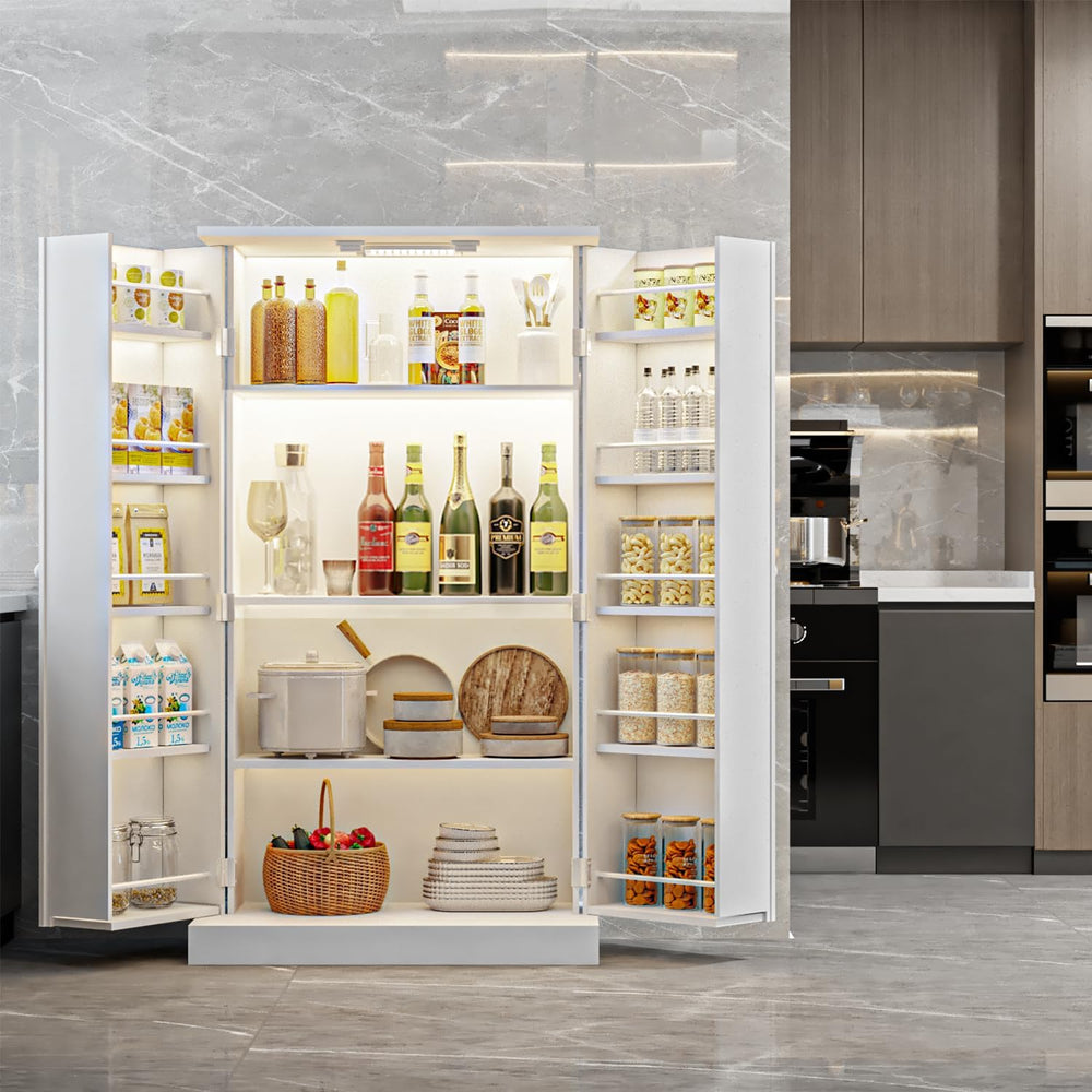 FJTJBSI 50" LED Kitchen Pantry Cabinet with 3 Adjustable Shelves and 2 D...