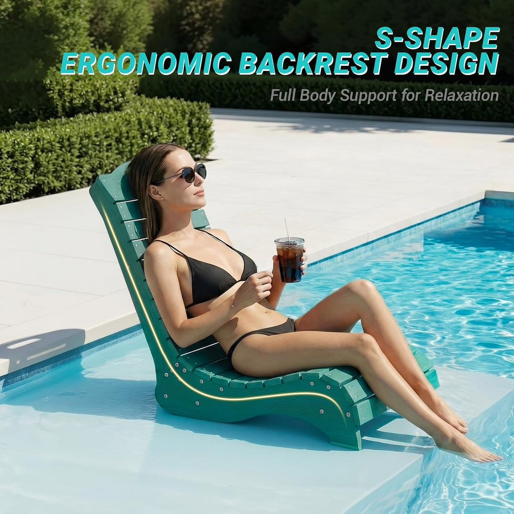 Skybright HDPE Pool Lounge Chairs Set of 2, in-Pool Chaise Lounge Outdoor wit...
