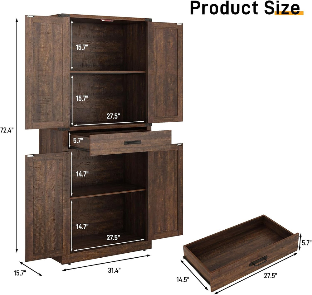 Hlivelood 72" Tall Farmhouse Kitchen Pantry Cabinet with Drawer, Rustic ...