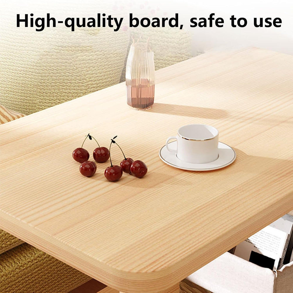 Rolling End Table with Wheels, 2-Tier 150lb Shelf, MDF Top Solid Wood Frame, ...