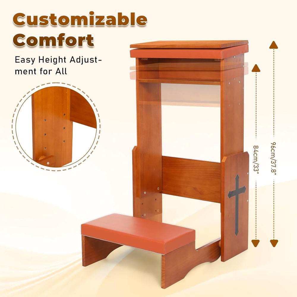 Prayer Kneeler Bench with Book Rest, Adjustable Height Foldable Kneeling Benc...