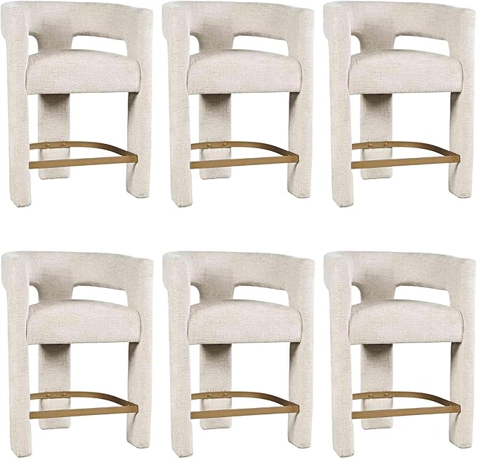 Jofran Upholstered Counter Stool with Arms – Versatile Barstools – Stylish Seating for Kitchen Dining Room or Home Bar, Natural, Set of 6